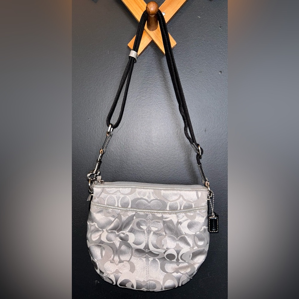 Y2K Coach Gray Signature C Sateen Fabric & Leather Swingpack